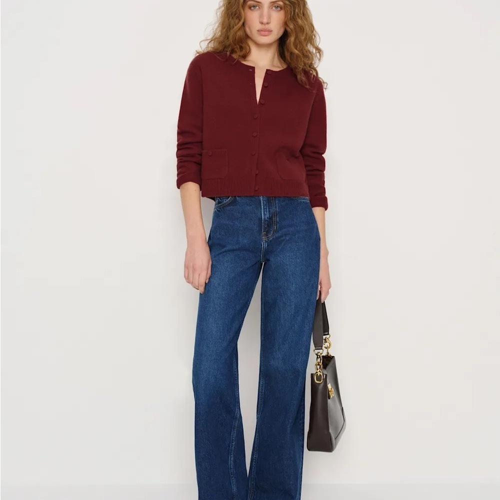NWT Reformation Clara Cashmere Crew Cardigan Chianti Patch Pocket Size Large NEW